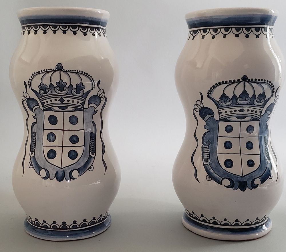 Appraisal: Pair of Vintage Portuguese Coat of Arms Decorated Vases Pair