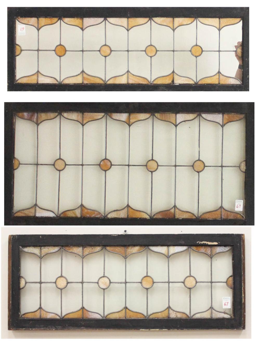 Appraisal: SET OF THREE STAINED AND LEADED GLASS TRANSOM WINDOWS American