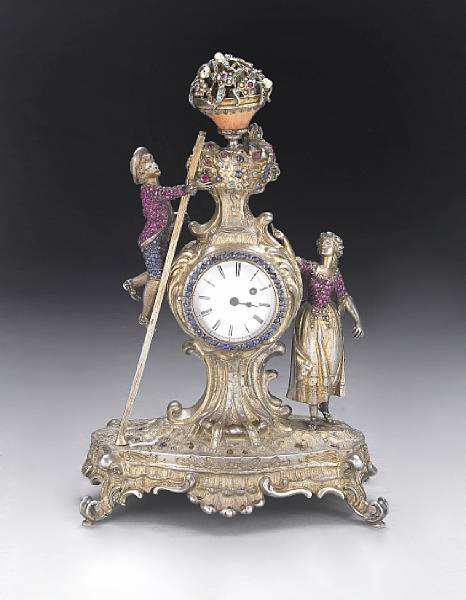 Appraisal: An Austrian silver gilt and jeweled figural clock late th