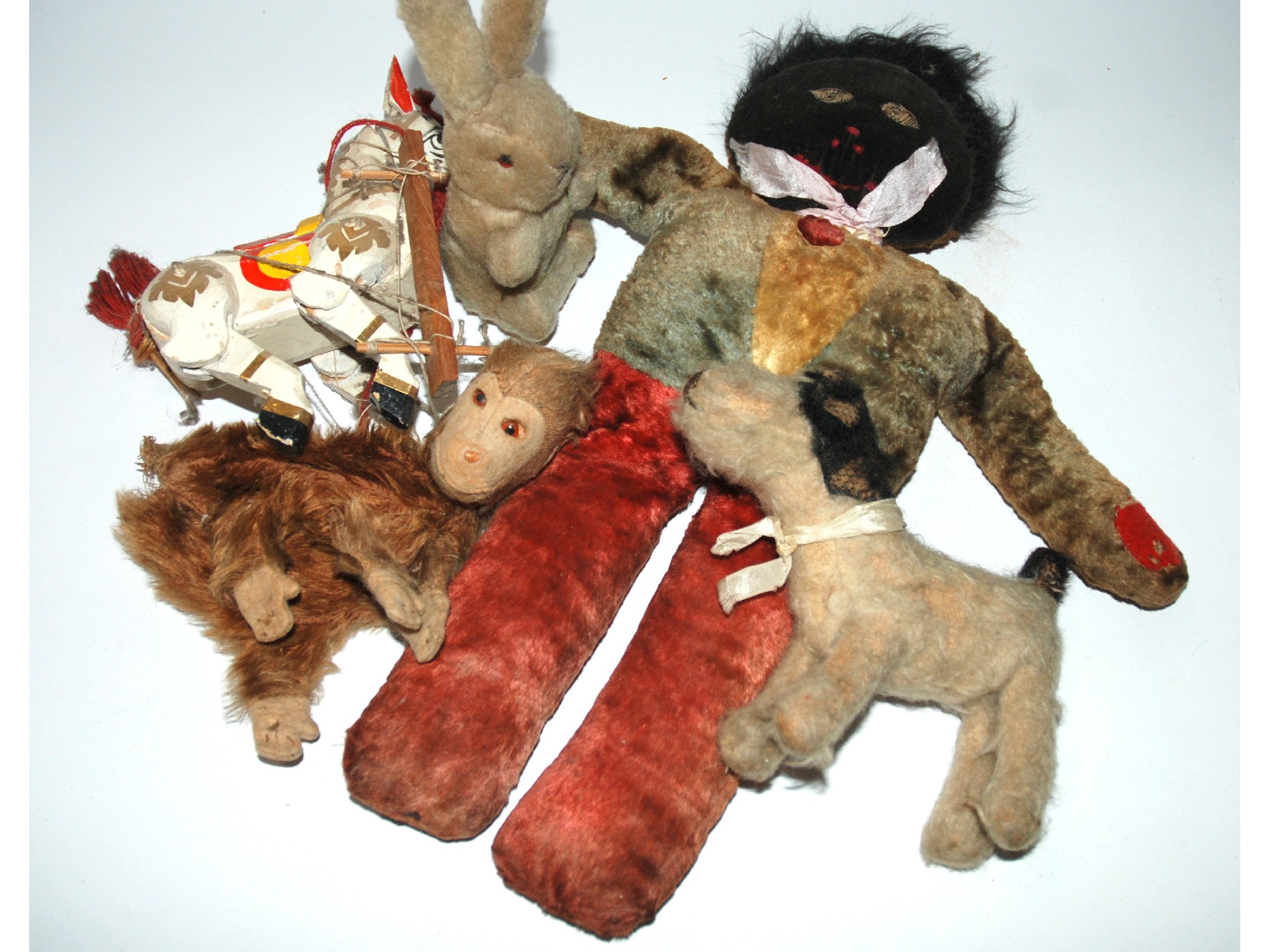 Appraisal: A Chad Valley rabbit golly doll monkey hand puppet etc