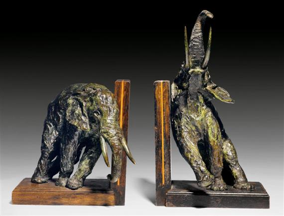 Appraisal: BITTER ARY - PAIR OF BOOKENDS circa Wood and bronze