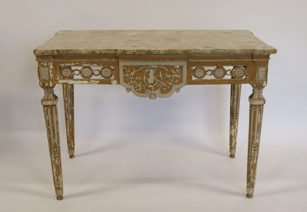 Appraisal: Antique Carved And Paint Decorated Continental Marbletop Console Great looked