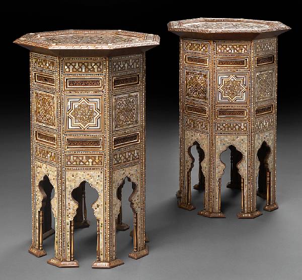 Appraisal: A pair of Levantine shell inlaid hardwood occasional tables The