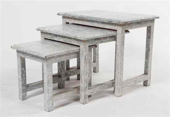 Appraisal: A Set of Three Mother-of-Pearl Veneered Nesting Tables each having