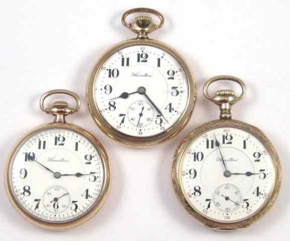 Appraisal: THREE HAMILTON OPENFACE POCKET WATCHES grade size jewels c grade