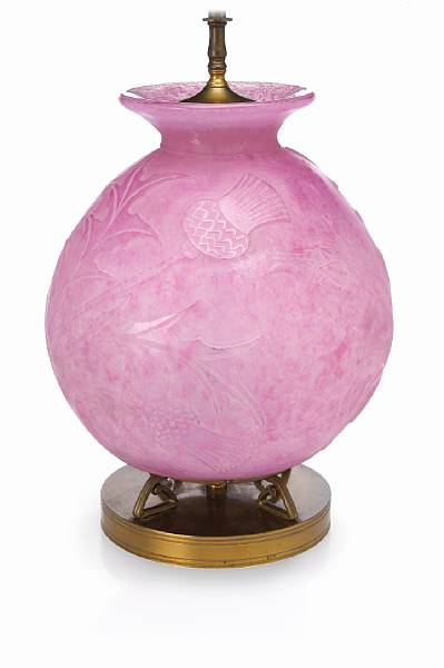 Appraisal: A Steuben rose quartz glass lamp shape mid 's with