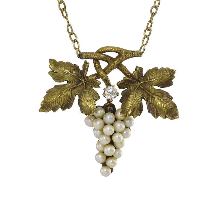 Appraisal: K PERIOD ART NOUVEAU PEARL NECKLACE K yellow gold necklace