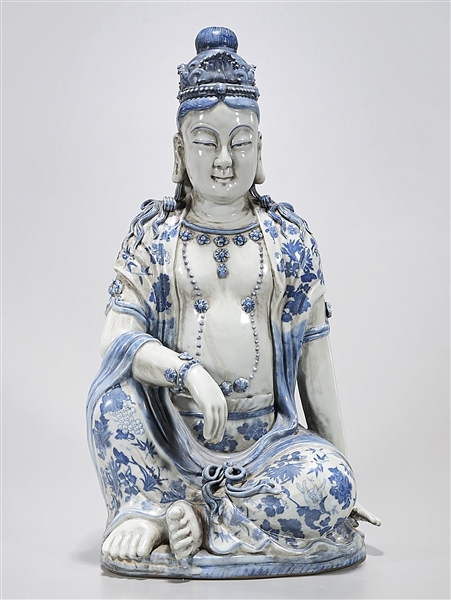 Appraisal: Chinese blue and white porcelain seated Buddha x x approx