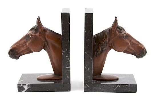 Appraisal: A Pair of Austrian Cold Painted Bronze Horsehead Bookends Height