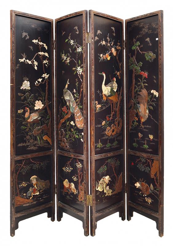 Appraisal: A CHINESE FOUR FOLD FLOOR SCREEN TH CENTURY