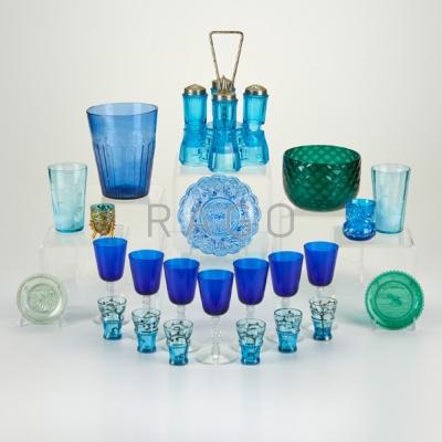 Appraisal: GLASS GROUP Twenty three pieces including seven Heisey cobalt stem