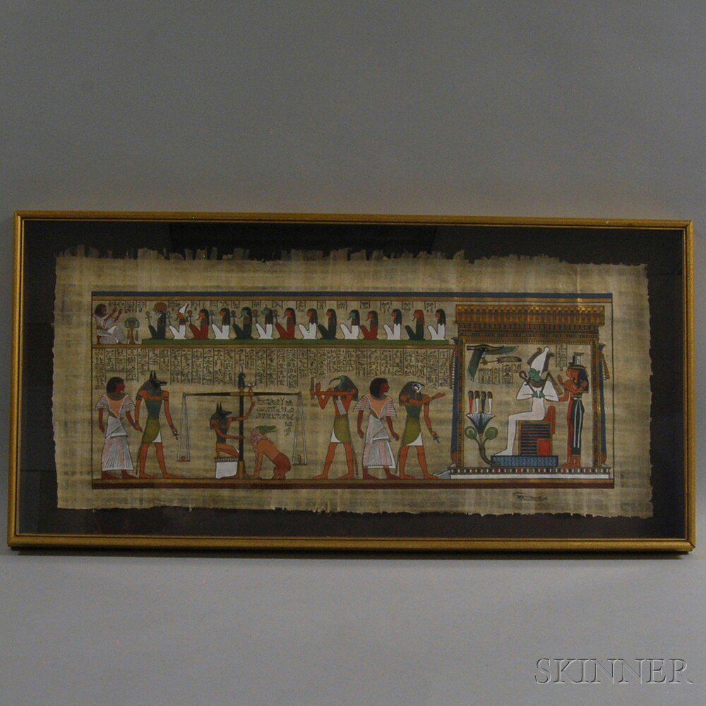 Appraisal: Framed Egyptian-style Painting on Papyrus th century depicting a pharaoh