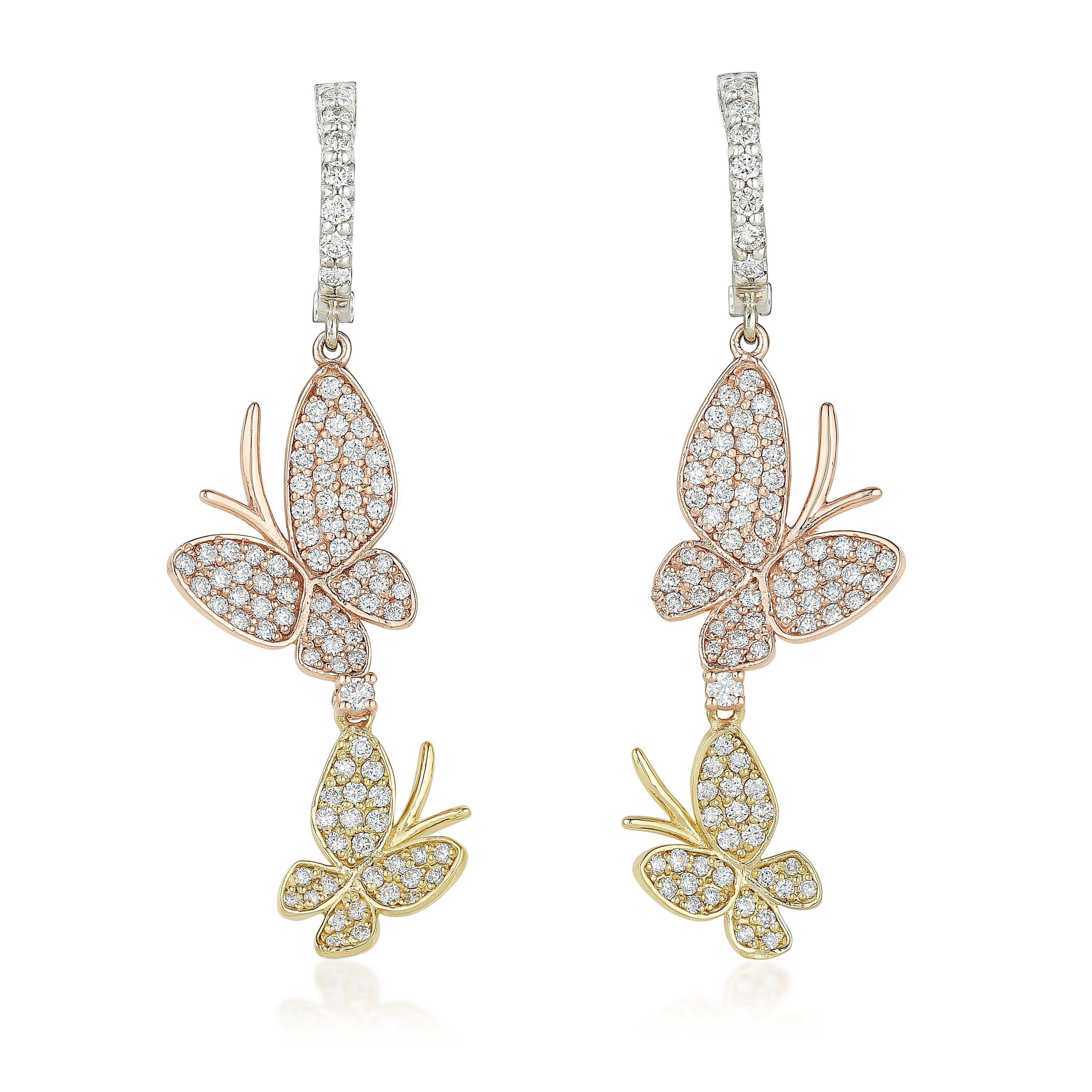 Appraisal: DIAMOND BUTTERFLY EARRINGS METAL K gold GEMSTONE S round brilliant