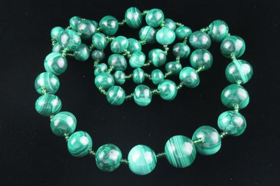 Appraisal: GRADUATED MALACHITE ROUND BEAD NECKLACE - L in