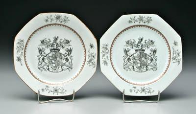 Appraisal: Pair Chinese export armorial plates octagonal grisaille heraldic device peer