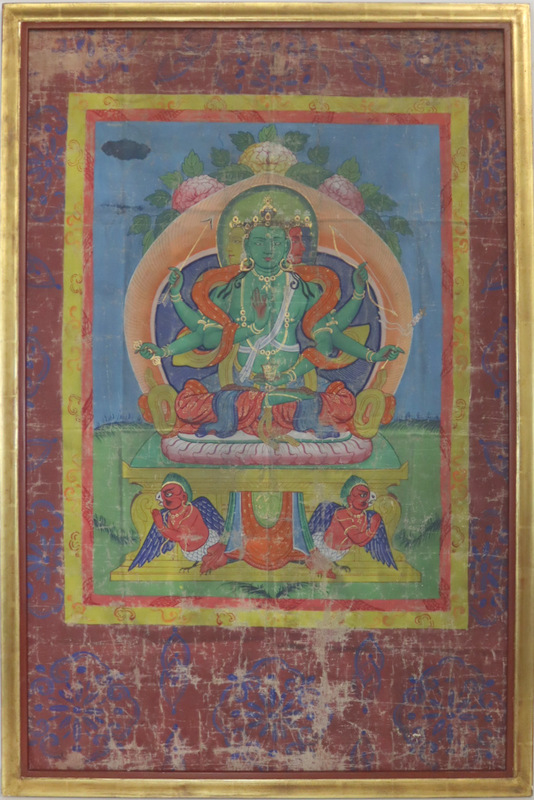 Appraisal: TIBETAN THANGKA OF THE GODDESS PARNASHAVARI Antique Tibetan Thangka displaying