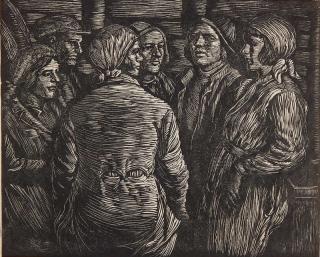 Appraisal: Albert Abramovitz wood engraving Albert Abramovitz American - - Meeting