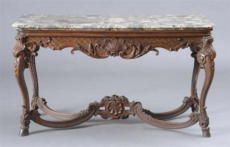 Appraisal: R GENCE STYLE CARVED BEECHWOOD CONSOLE The molded rectangular top