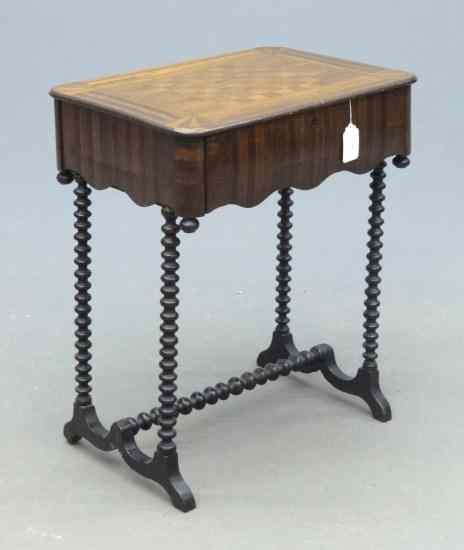 Appraisal: th c single drawer spool leg table with checkerboard top