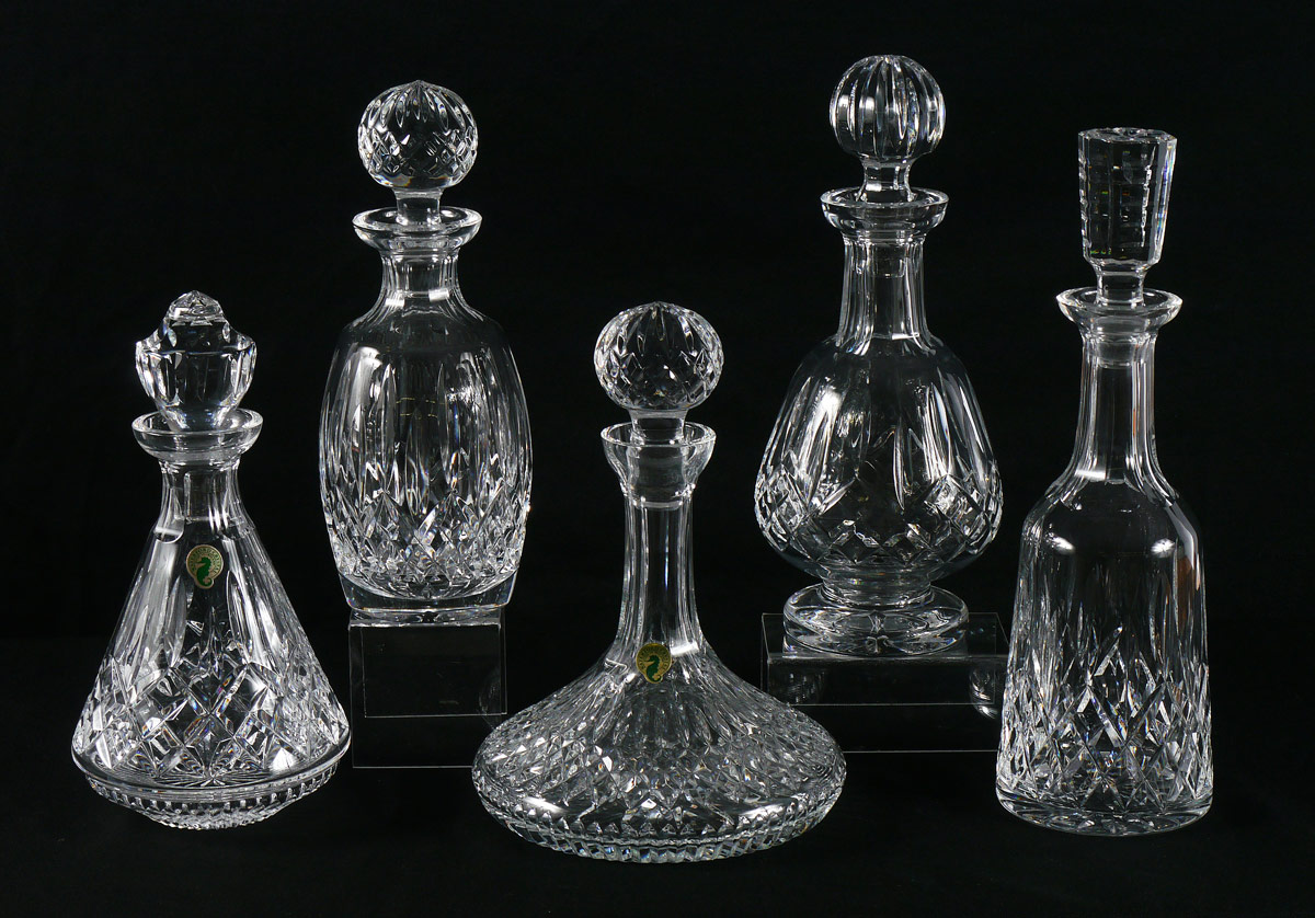 Appraisal: WATERFORD DECANTERS Including Ship Spirit and wine decanters with stoppers