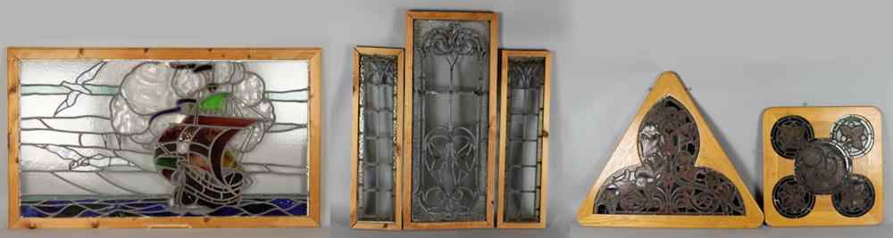 Appraisal: SIX STAINED GLASS PANELS Including tall narrow clear glass panel