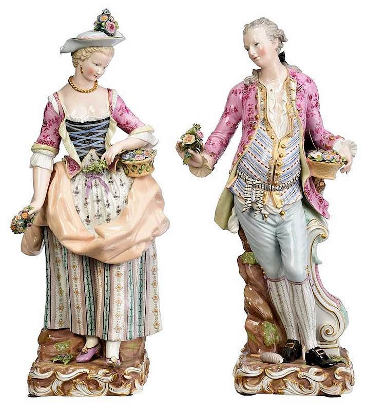 Appraisal: Two Meissen Porcelain Figurines German th th century male and