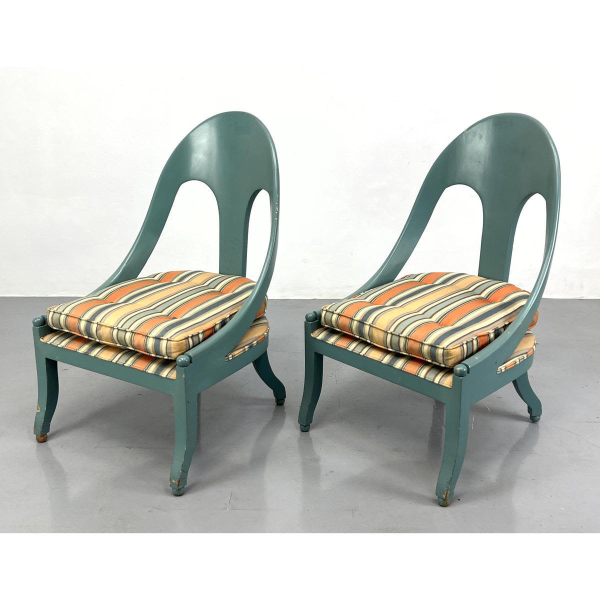 Appraisal: Pr Klismos style Side Lounge Chairs Harvey Probber Style Painted