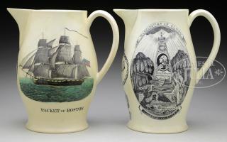 Appraisal: GROUP OF TWO AMERICAN HISTORICAL LIVERPOOL JUGS Jug features a