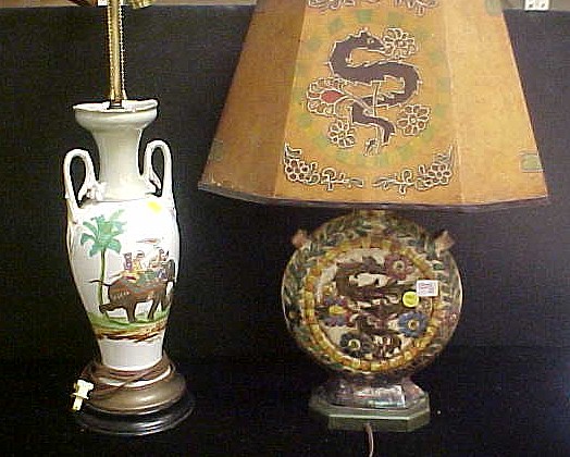 Appraisal: Pottery vessel converted to lamp dragon and flower motif with