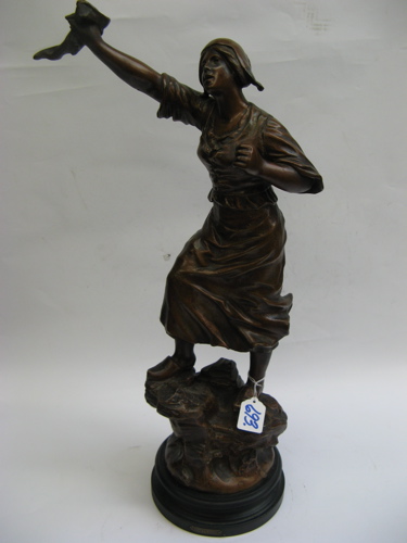 Appraisal: MESTAIS France th century Spelter figure of woman standing waving