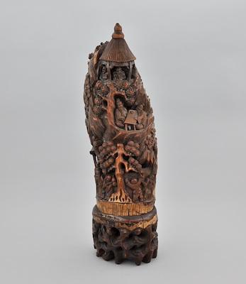 Appraisal: A Chinese Carved Bamboo Figural Group on a Stand Hand