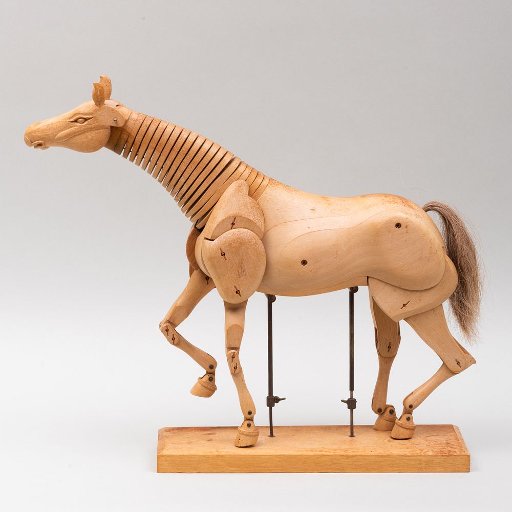 Appraisal: American Wooden Articulated Horse Raised on a stand x in