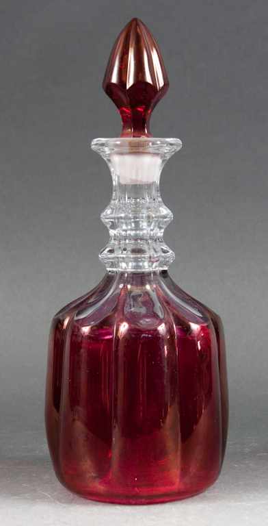 Appraisal: Czecho-Bohemian cranberry and colorless glass decanter rib-form with cranberry stopper