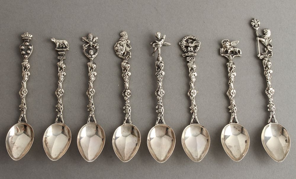 Appraisal: Continental Silver Demitasse Figural Spoons Set Continental silver demitasse figural