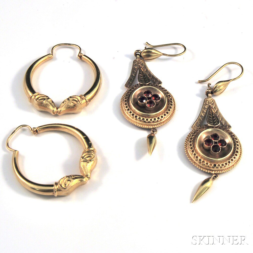 Appraisal: Two Pairs of Gold Antique Reproduction Earrings a pair of