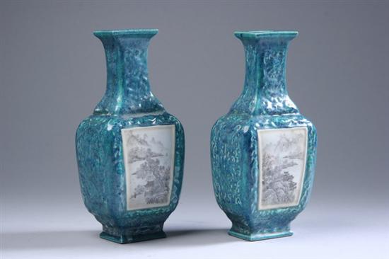 Appraisal: PAIR CHINESE GRISAILLE AND ROBIN'S EGG PORCELAIN VASES Qianlong mark