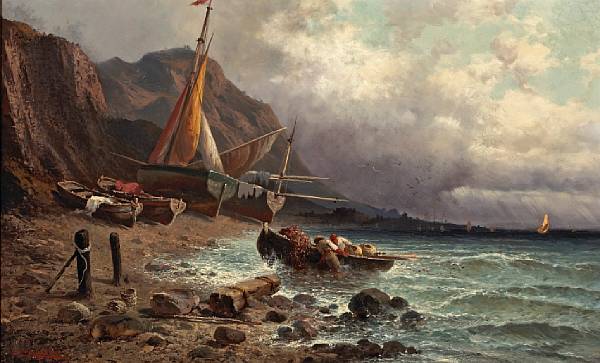 Appraisal: John Giovanni Califano Italian American - Bringing the Boats Ashore