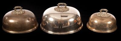 Appraisal: A set of three silver plated food domes each with