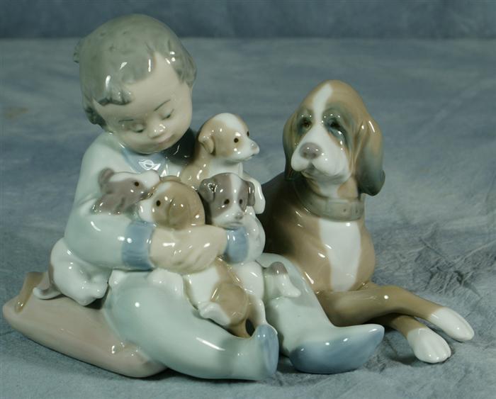 Appraisal: Lladro figurine young by with bloodhound and puppies no damage