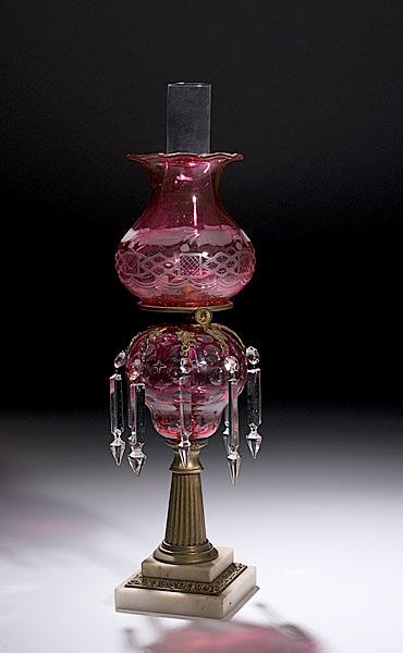 Appraisal: RUBY CUT TO CLEAR STAND LAMP ca - kerosene period