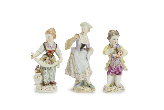 Appraisal: Three Meissen figures th and th century Including one of