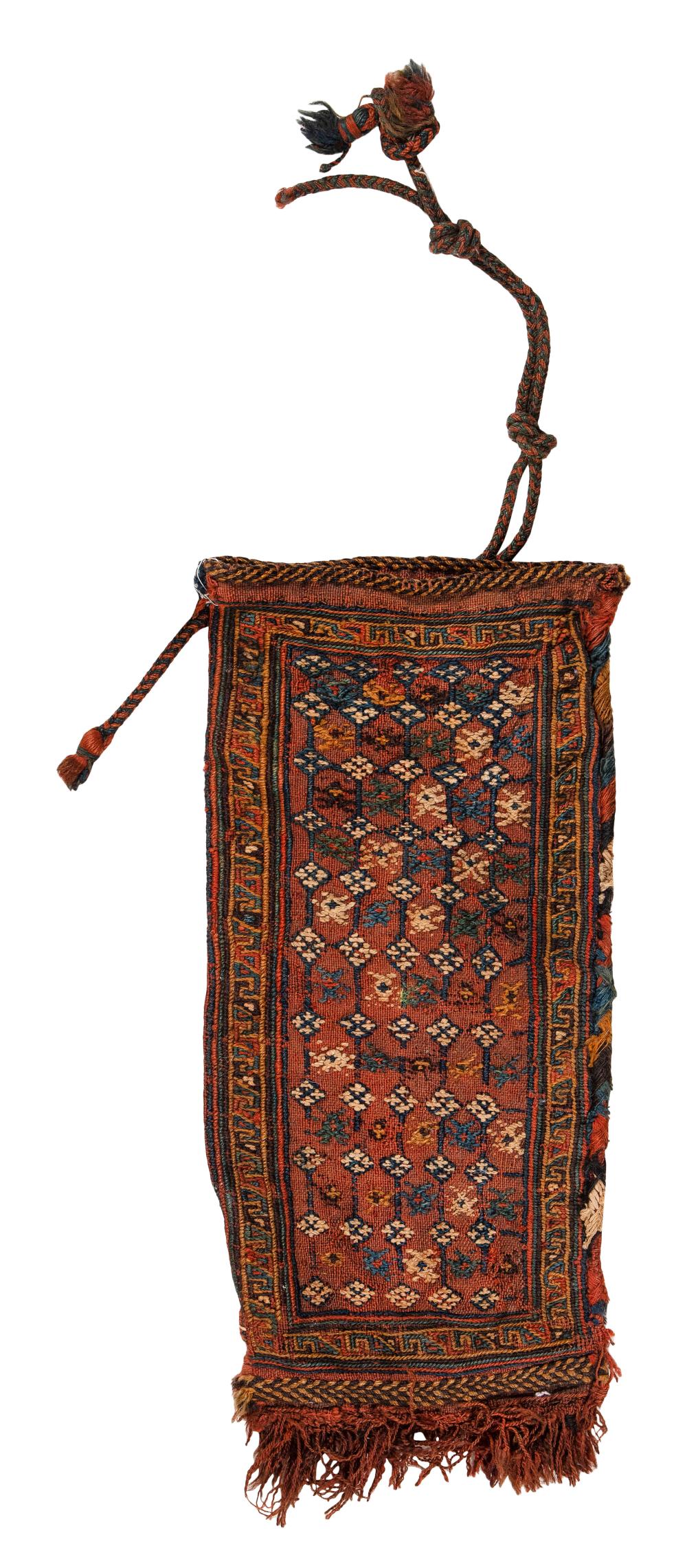 Appraisal: UNUSUAL TRIBAL FLAT WOVEN STORAGE BAG X EARLY TH CENTURYUNUSUAL