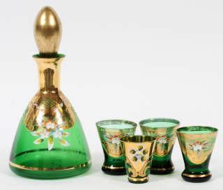 Appraisal: BOHEMIAN EMERALD GLASS DECANTER AND CORDIALS BOHEMIAN EMERALD GLASS DECANTER