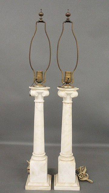 Appraisal: - Pair of alabaster column-form table lamps with square bases