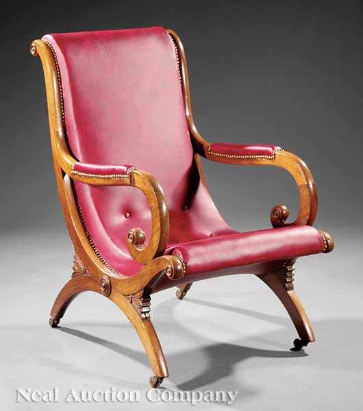 Appraisal: A Rare American or English Rosewood Curule Armchair c after