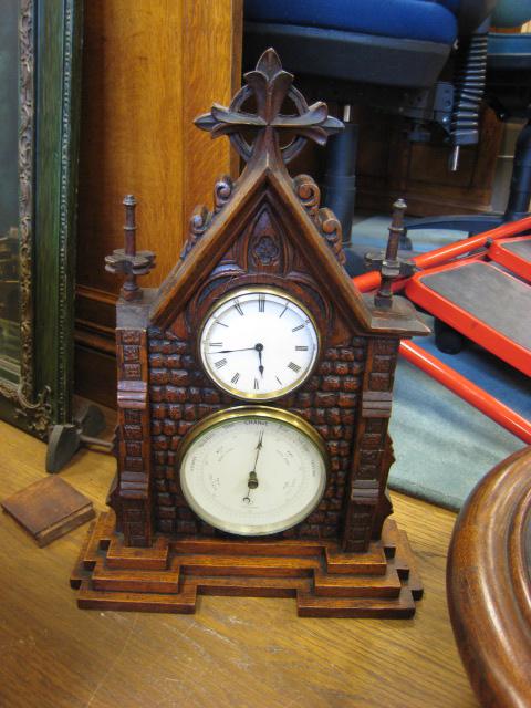 Appraisal: A late th Century gothic oak cased Clock and Barometer