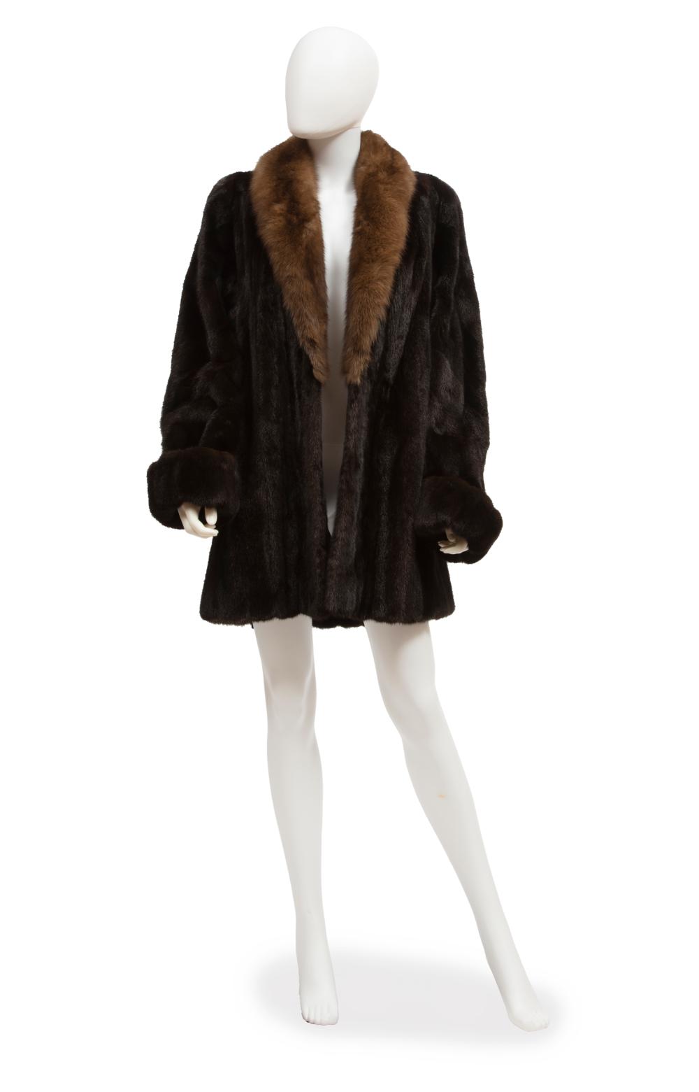 Appraisal: Short Mink Fur Coat dark brown with light brown collar