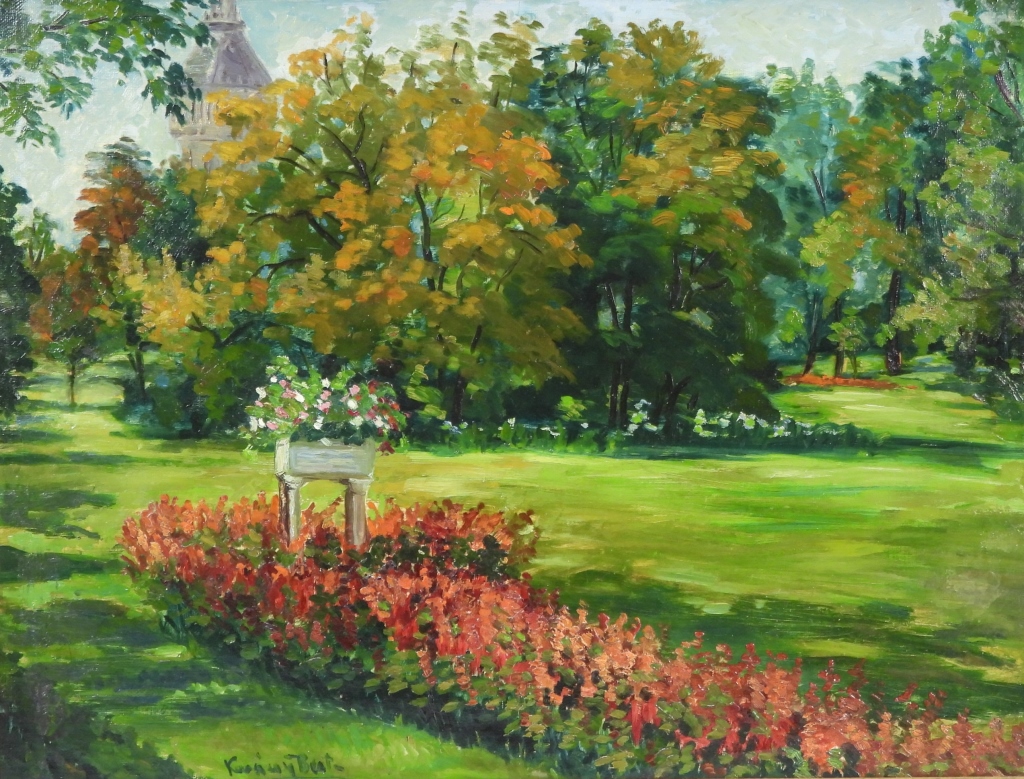 Appraisal: HUNGARIAN SUMMER GARDEN LANDSCAPE PAINTING Hungary th CenturyImpressionist depiction of