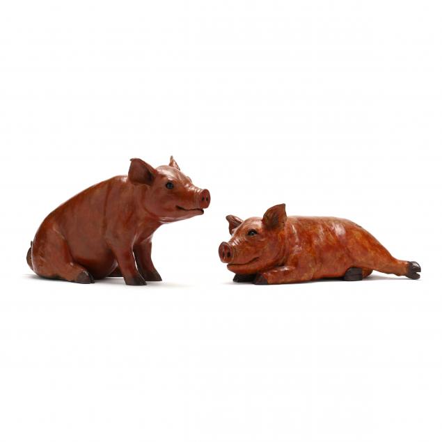 Appraisal: MICHAEL HENINGTON AMERICAN TH- ST CENTURY TWO BRONZE PIG SCULPTURES