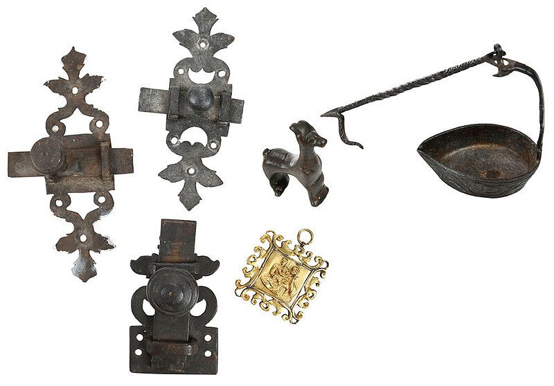 Appraisal: Six Early Iron Bronze and Brass Articles Continental Italian th